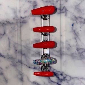 Red with Iridescent Ring Finger Press on Nails